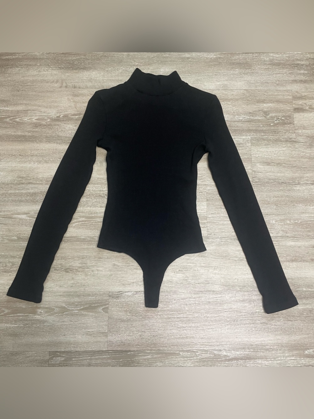 Agolde Women’s Black Mock Neck Long Sleeve One Piece Ribbed Bodysuit Size S